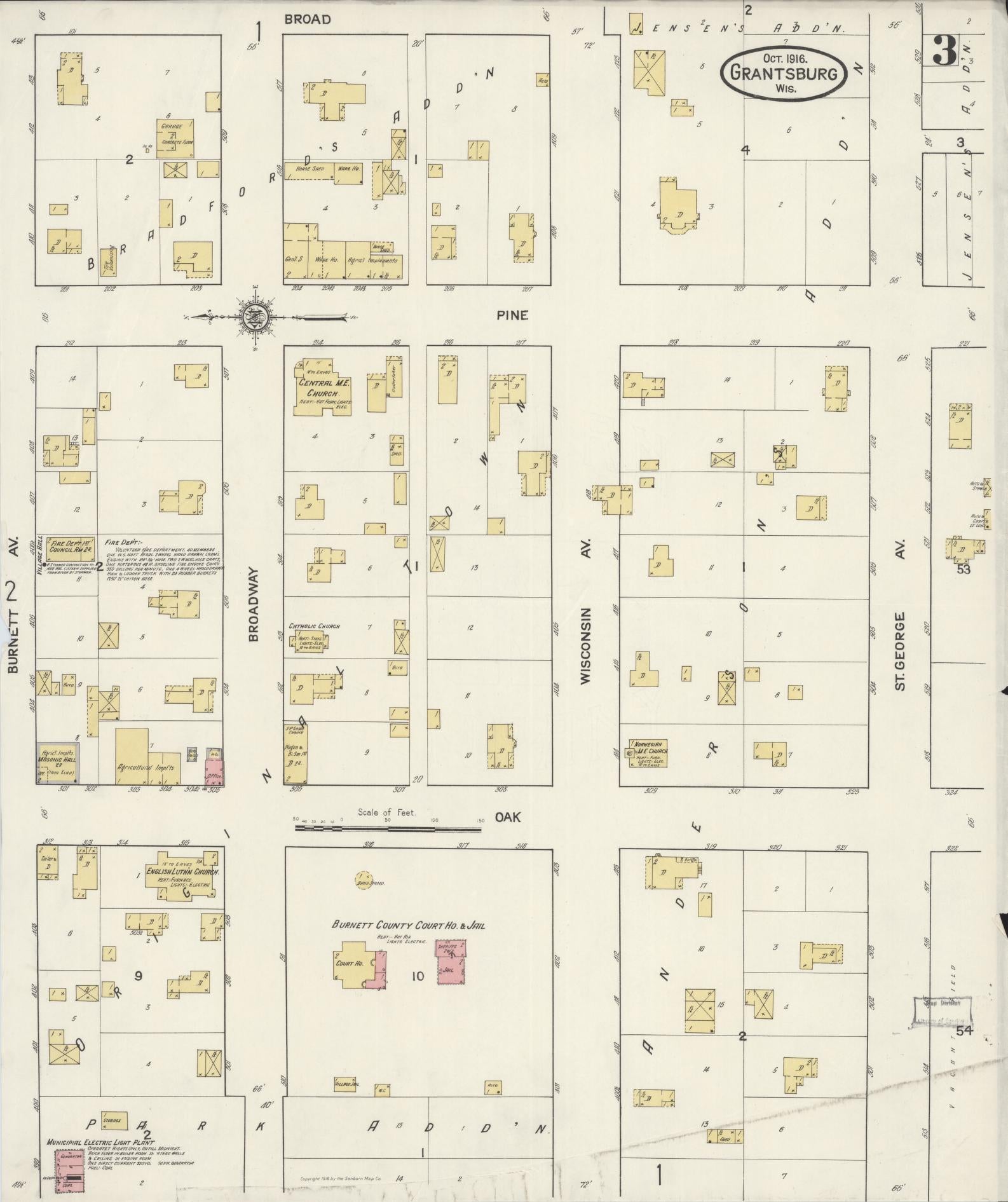 Sanborn Fire Insurance Map from Grantsburg, Burnett County, Wisconsin (1916), Sheet #0003 - Complete Map Set gallery image, historic Sanborn map, vintage wall art, Wisconsin Wisconsin