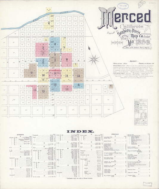 Sanborn Fire Insurance Map from Merced, Merced County, California (1898), Sheet #0001 - Historic Sanborn Fire Insurance Map Print, vintage old map wall art, antique decor, genealogy gift, California California map