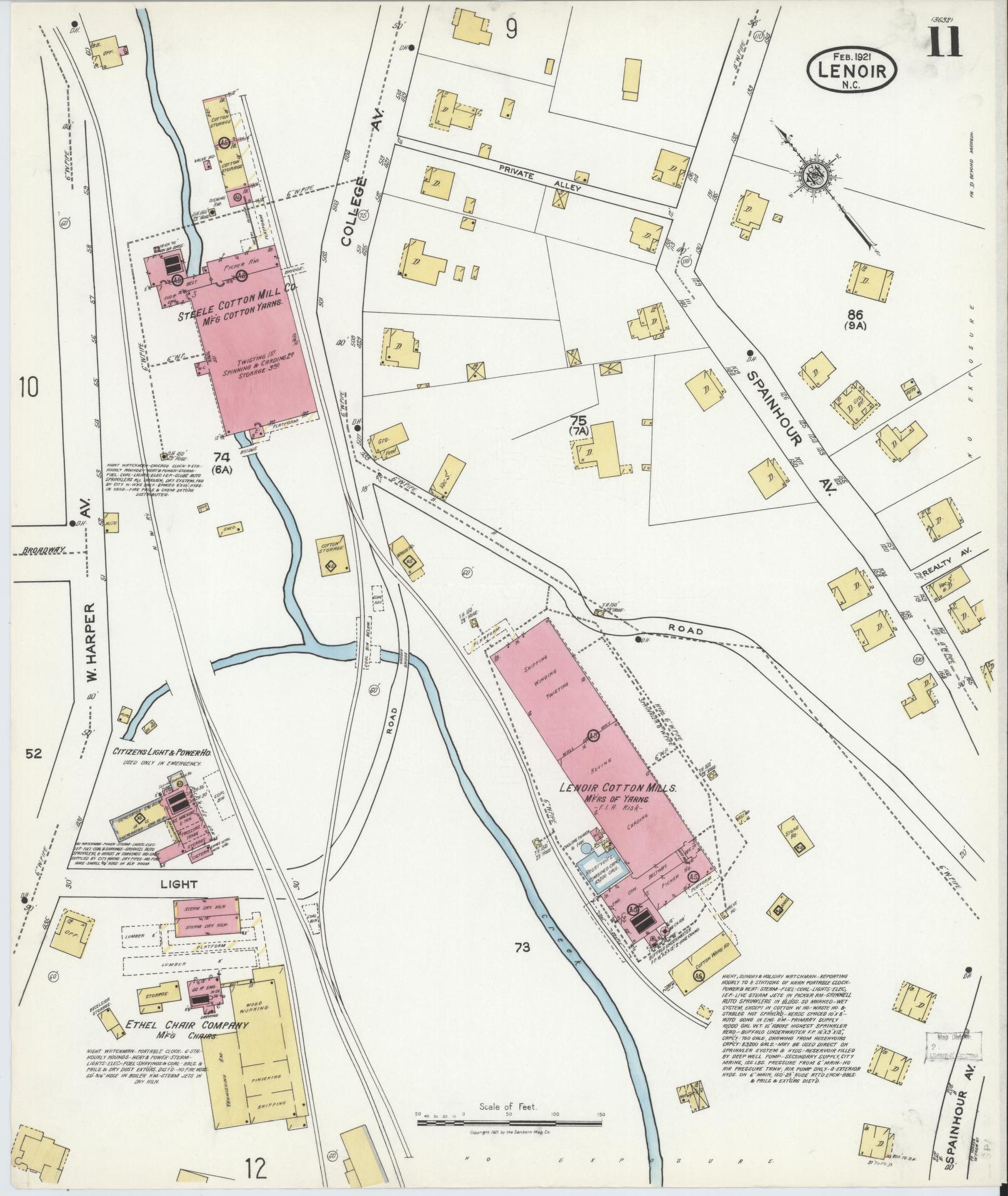 Sanborn Fire Insurance Map from Lenoir, Caldwell County, North Carolina (1921), Sheet #0011 - Complete Map Set gallery image, historic Sanborn map, vintage wall art, North Carolina North Carolina