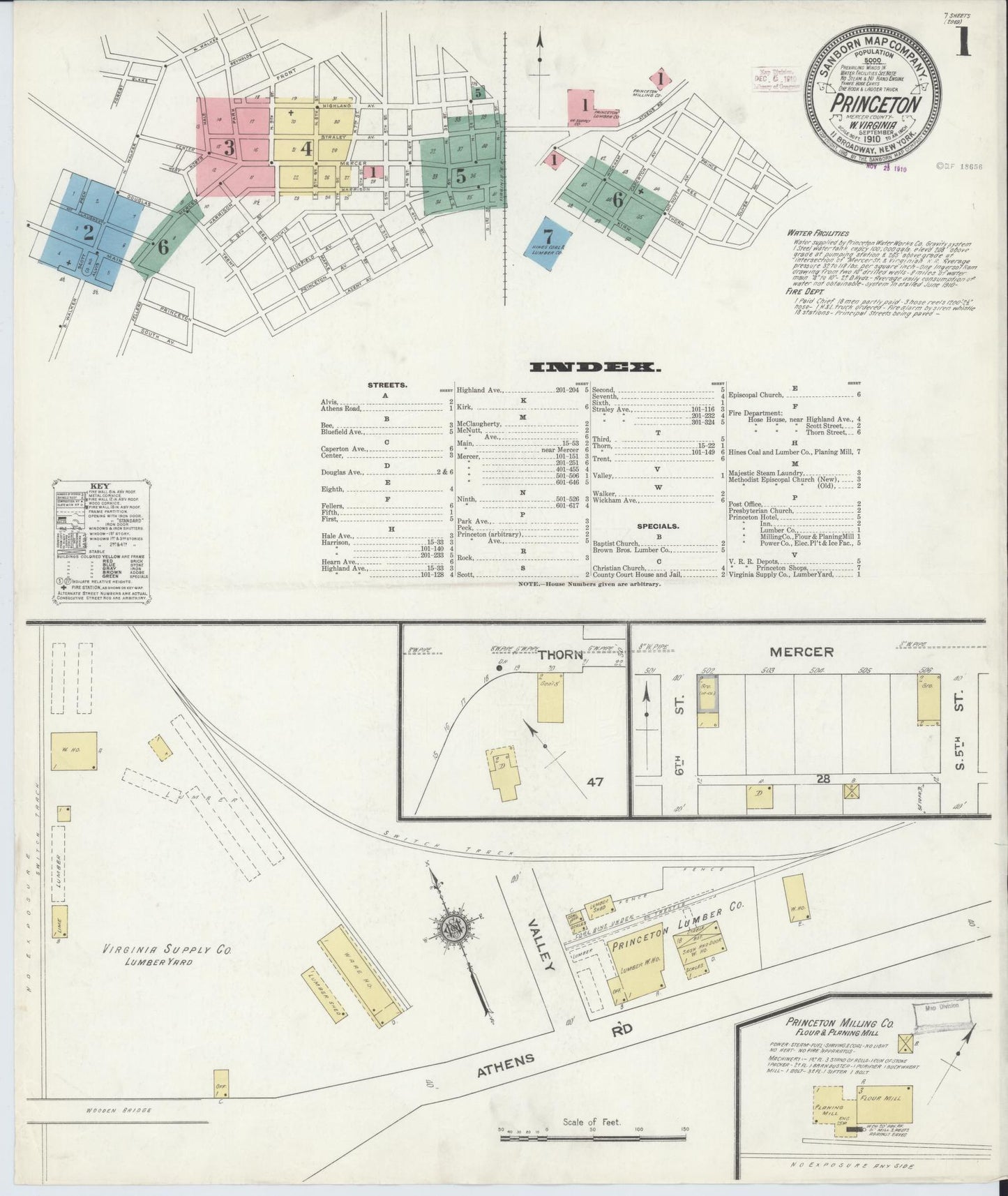 Sanborn Fire Insurance Map from Princeton, Mercer County, West Virginia (1910), Sheet #0001 - Complete Map Set gallery image, historic Sanborn map, vintage wall art, West Virginia West Virginia