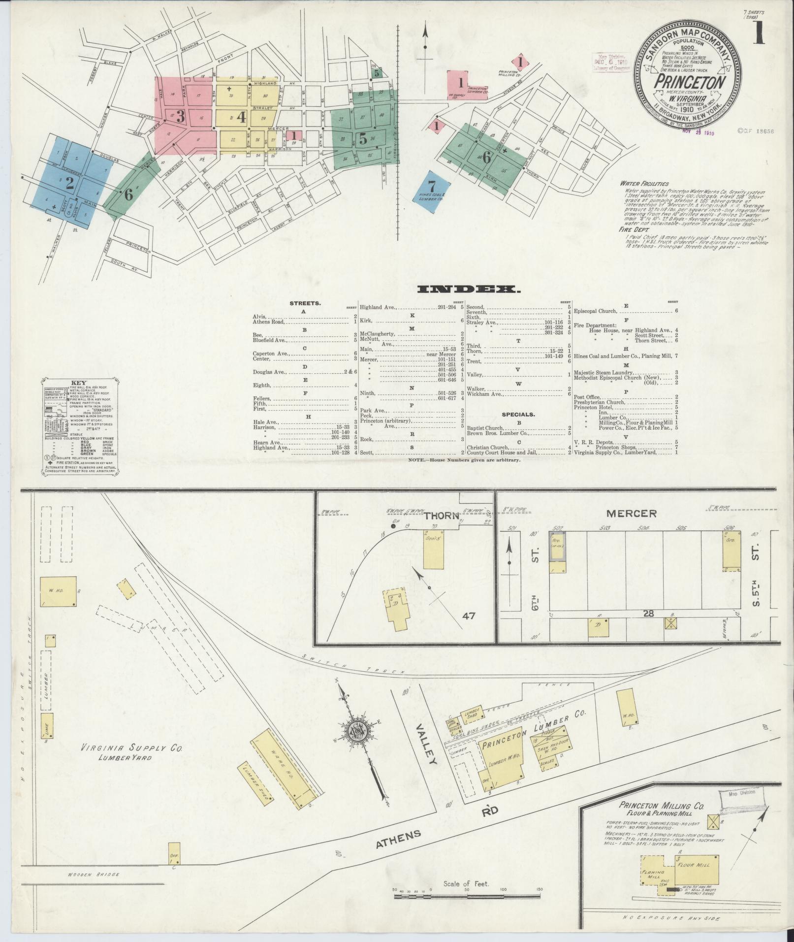 Sanborn Fire Insurance Map from Princeton, Mercer County, West Virginia (1910), Sheet #0001 - Complete Map Set gallery image, historic Sanborn map, vintage wall art, West Virginia West Virginia