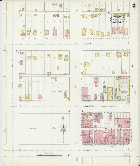 Sanborn Fire Insurance Map from Greeley, Weld County, Colorado (1895), Sheet #0003 - Historic Sanborn Fire Insurance Map Print, vintage old map wall art, antique decor, genealogy gift, Colorado Colorado map