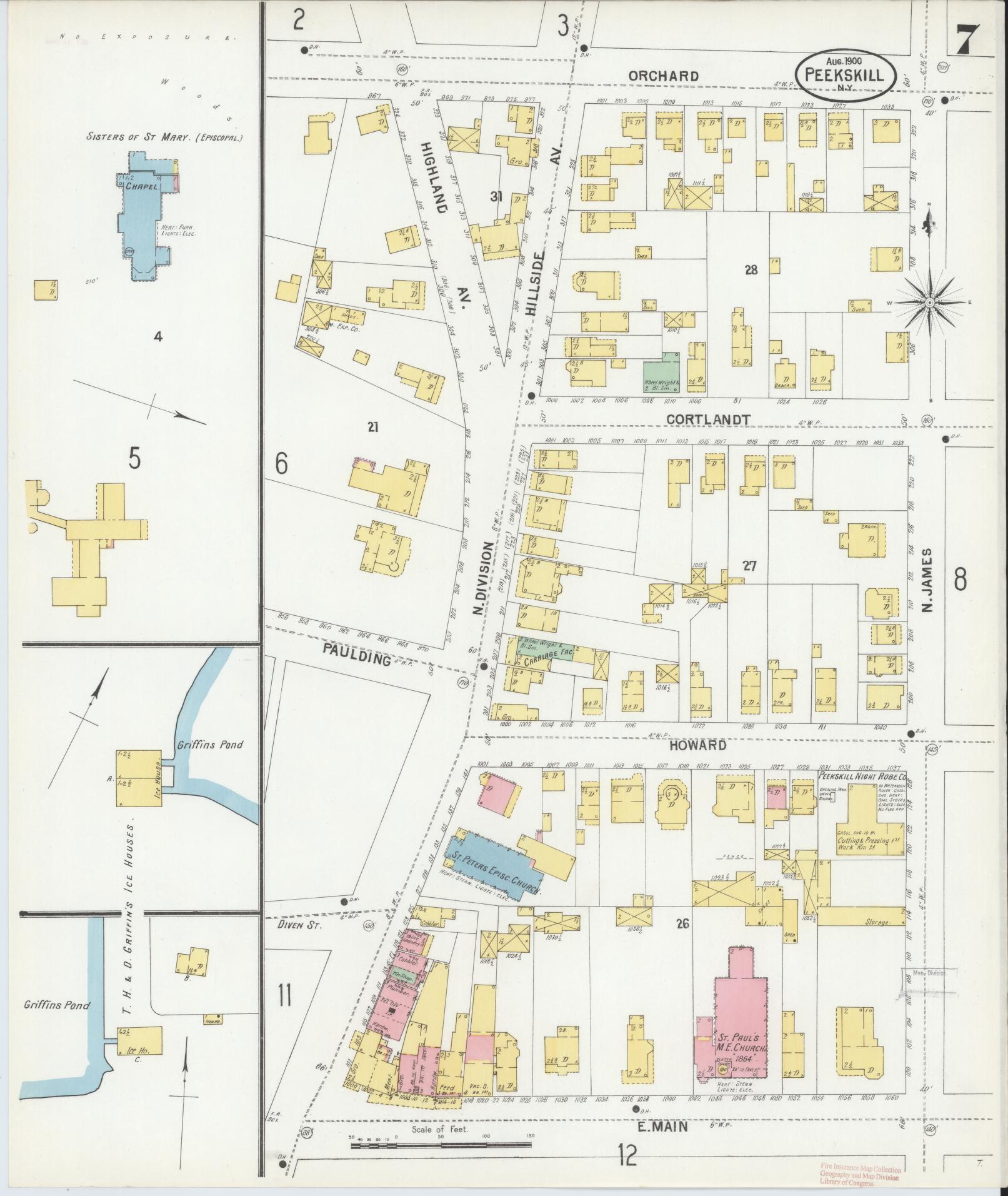 Sanborn Fire Insurance Map from Peekskill, Westchester County, New York (1900), Sheet #0007 - Complete Map Set gallery image, historic Sanborn map, vintage wall art, New York New York