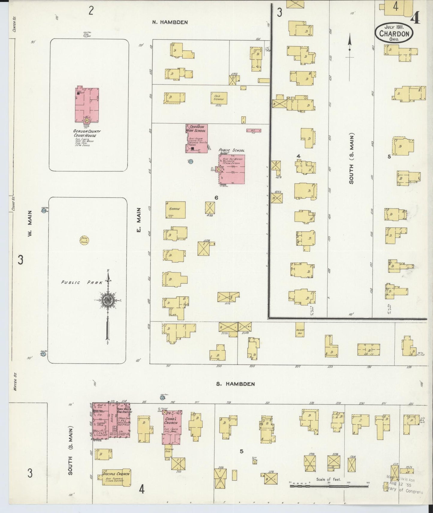 Sanborn Fire Insurance Map from Chardon, Geauga County, Ohio (1911), Sheet #0004 - Historic Sanborn Fire Insurance Map Print, vintage old map wall art, antique decor, genealogy gift, Ohio Ohio map