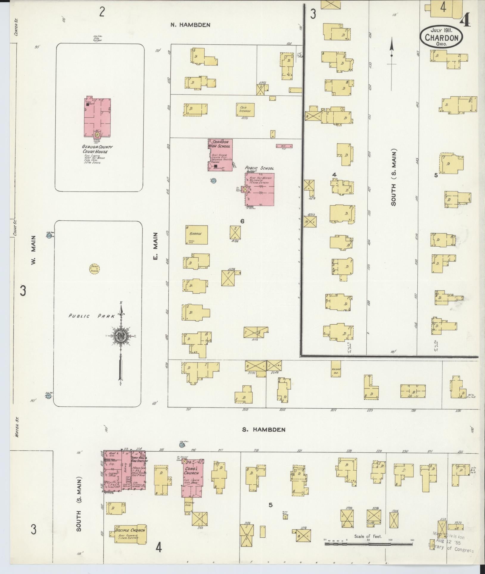 Sanborn Fire Insurance Map from Chardon, Geauga County, Ohio (1911), Sheet #0004 - Historic Sanborn Fire Insurance Map Print, vintage old map wall art, antique decor, genealogy gift, Ohio Ohio map