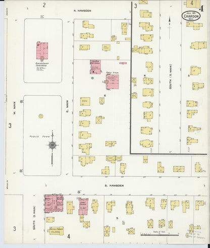 Sanborn Fire Insurance Map from Chardon, Geauga County, Ohio (1911), Sheet #0004 - Historic Sanborn Fire Insurance Map Print, vintage old map wall art, antique decor, genealogy gift, Ohio Ohio map