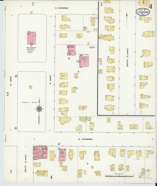 Sanborn Fire Insurance Map from Chardon, Geauga County, Ohio (1911), Sheet #0004 - Historic Sanborn Fire Insurance Map Print, vintage old map wall art, antique decor, genealogy gift, Ohio Ohio map