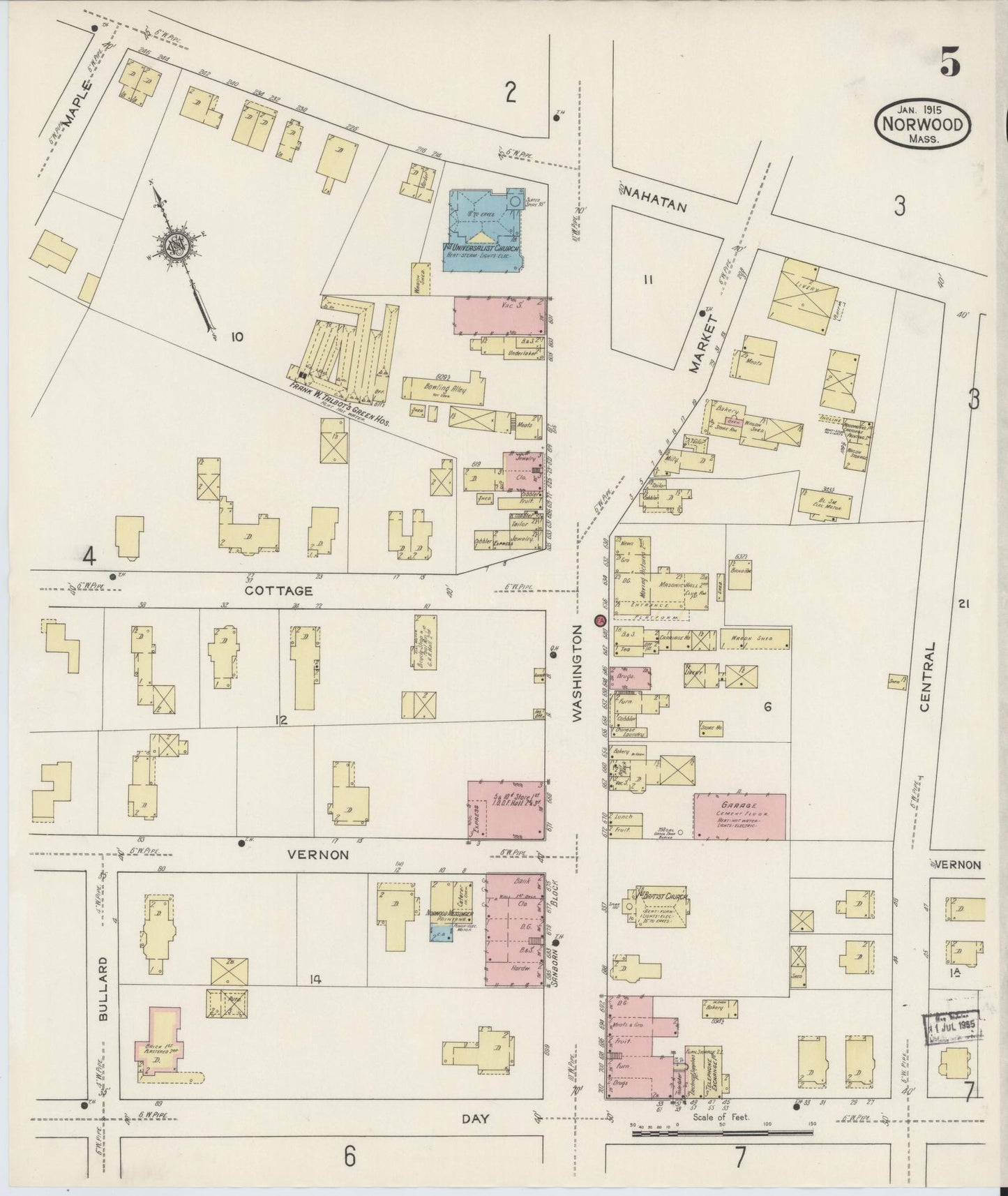 Sanborn Fire Insurance Map from Norwood, Norfolk County, Massachusetts (1915), Sheet #0005 - Complete Map Set gallery image, historic Sanborn map, vintage wall art, Massachusetts Massachusetts