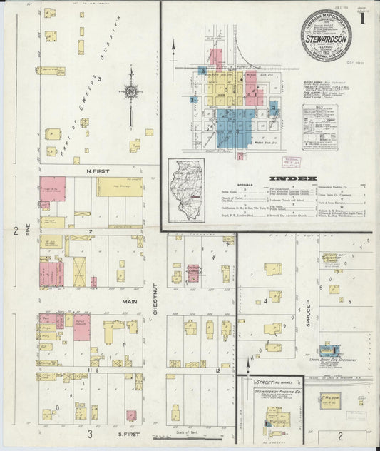 Sanborn Fire Insurance Map from Stewardson, Shelby County, Illinois (1913), Sheet #0001 - Historic Sanborn Fire Insurance Map Print, vintage old map wall art, antique decor, genealogy gift, Illinois Illinois map