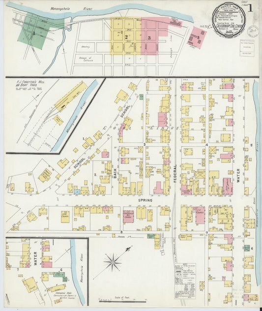 Sanborn Fire Insurance Map from California, Washington County, Pennsylvania (1896), Sheet #0001 - Historic Sanborn Fire Insurance Map Print, vintage old map wall art, antique decor, genealogy gift, Pennsylvania Pennsylvania map