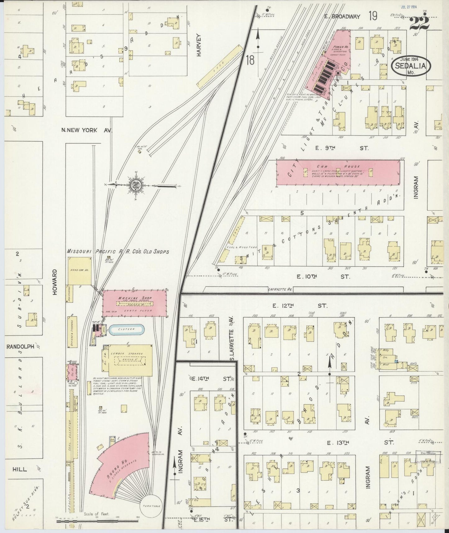 Sanborn Fire Insurance Map from Sedalia, Pettis County, Missouri (1914), Sheet #0022 - Complete Map Set gallery image, historic Sanborn map, vintage wall art, Missouri Missouri