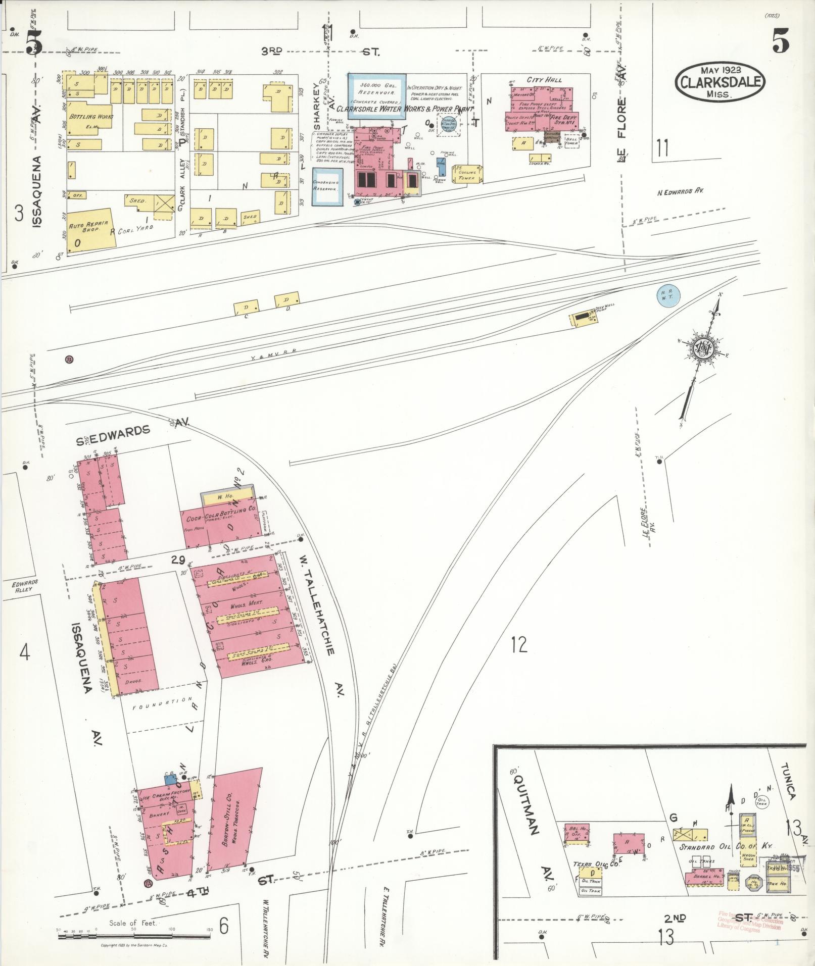 Sanborn Fire Insurance Map from Clarksdale, Coahoma County, Mississippi (1923), Sheet #0005 - Historic Sanborn Fire Insurance Map Print, vintage old map wall art, antique decor, genealogy gift, Mississippi Mississippi map