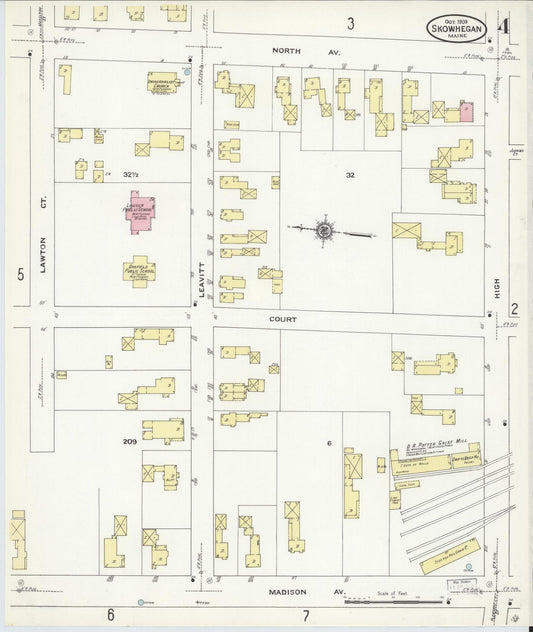 Sanborn Fire Insurance Map from Skowhegan, Somerset County, Maine (1909), Sheet #0004 - Historic Sanborn Fire Insurance Map Print, vintage old map wall art, antique decor, genealogy gift, Maine Maine map
