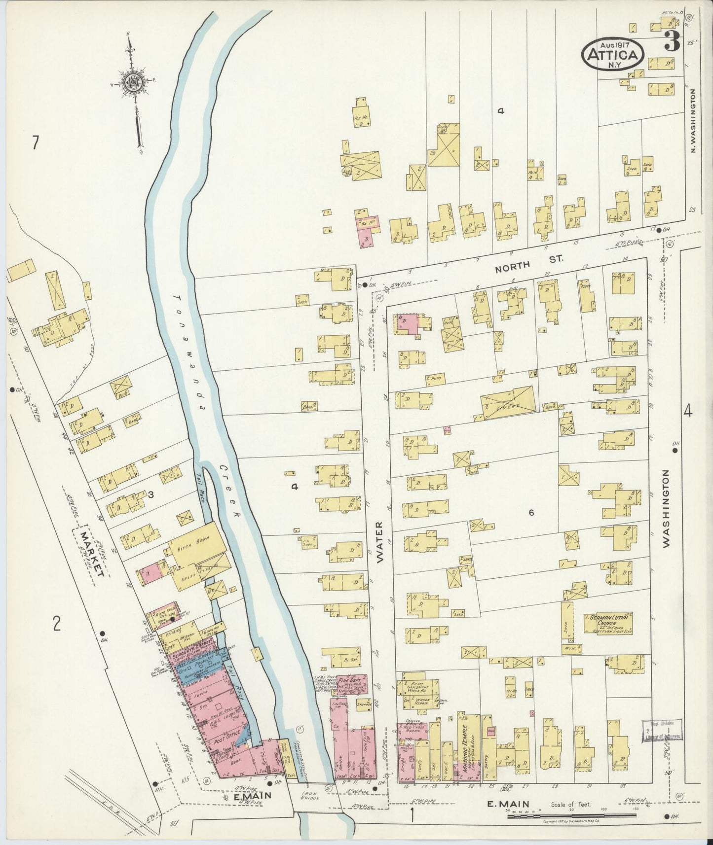Sanborn Fire Insurance Map from Attica, Wyoming County, New York (1917), Sheet #0003 - Complete Map Set gallery image, historic Sanborn map, vintage wall art, Attica Wyoming