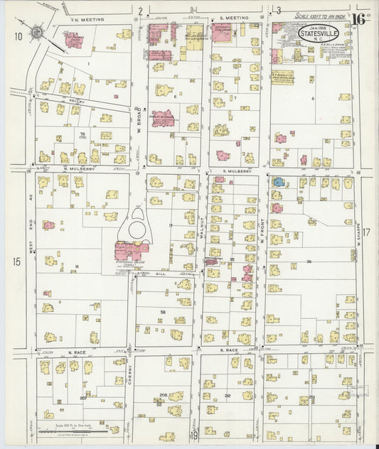 Sanborn Fire Insurance Map from Statesville, Iredell County, North Carolina (1918), Sheet #0016 - Historic Sanborn Fire Insurance Map Print, vintage old map wall art, antique decor, genealogy gift, North Carolina North Carolina map