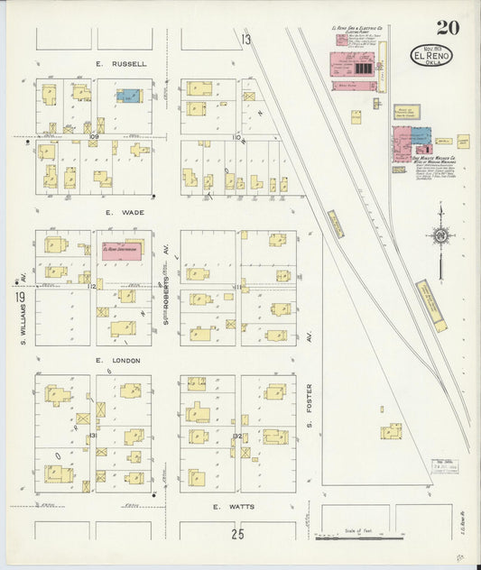 Sanborn Fire Insurance Map from El Reno, Canadian County, Oklahoma (1913), Sheet #0020 - Historic Sanborn Fire Insurance Map Print, vintage old map wall art, antique decor, genealogy gift, Oklahoma Oklahoma map