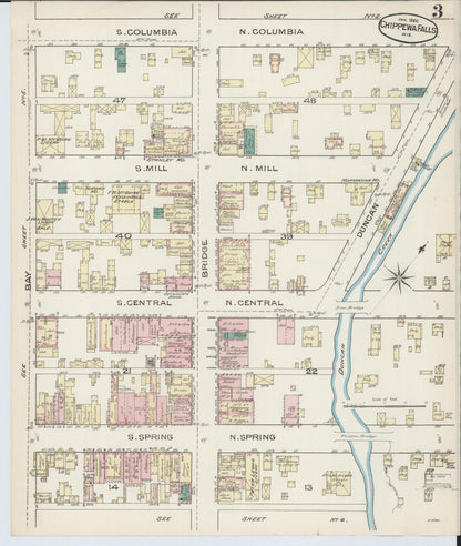 Sanborn Fire Insurance Map from Chippewa Falls, Chippewa County, Wisconsin (1886), Sheet #0003 - Historic Sanborn Fire Insurance Map Print, vintage old map wall art, antique decor, genealogy gift, Wisconsin Wisconsin map