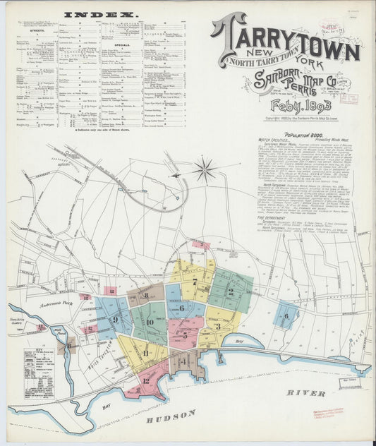 Sanborn Fire Insurance Map from Tarrytown, Westchester County, New York (1893), Sheet #0001 - Historic Sanborn Fire Insurance Map Print, vintage old map wall art, antique decor, genealogy gift, New York New York map