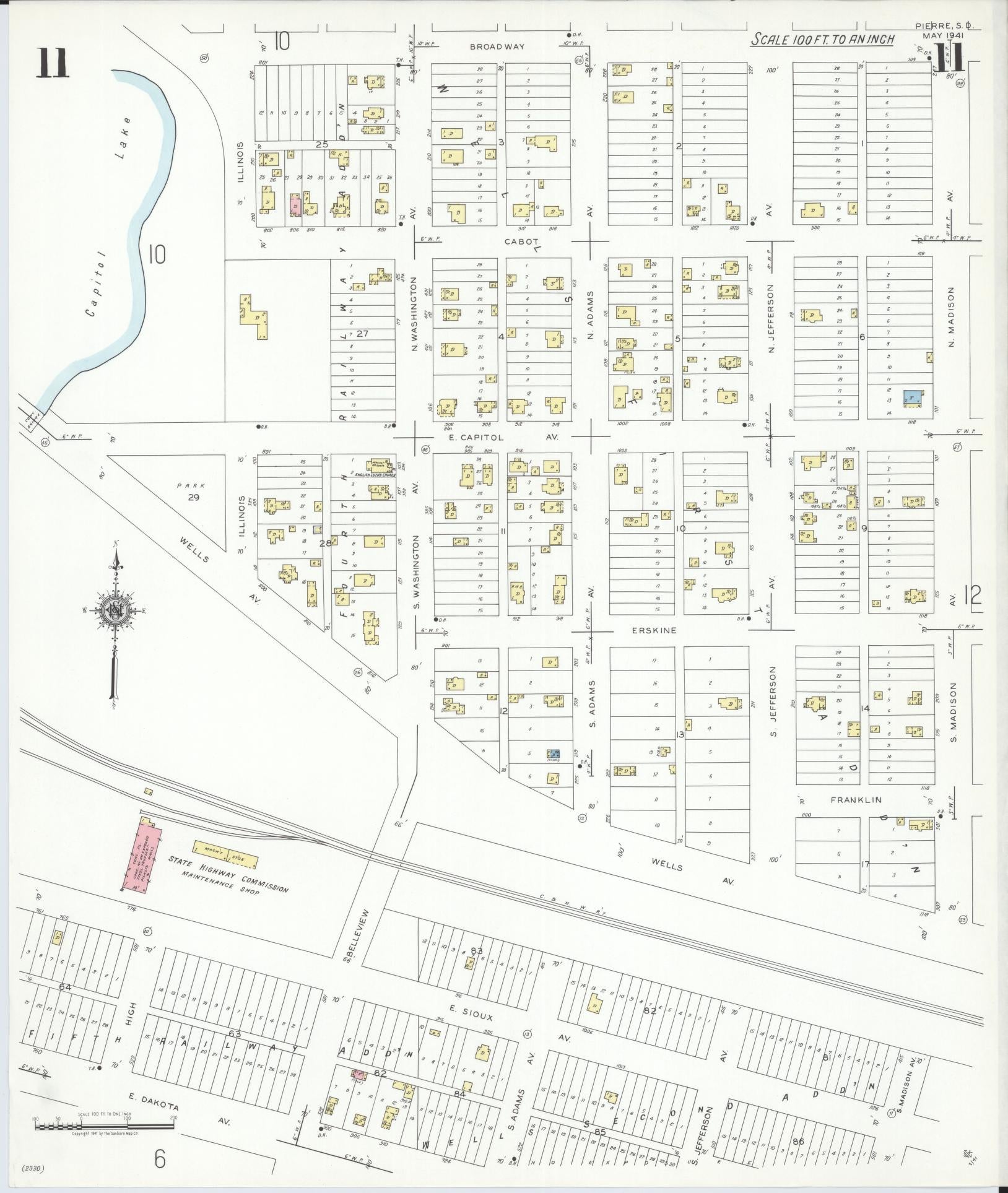 Sanborn Fire Insurance Map from Pierre, Hughes County, South Dakota (1941), Sheet #0011 - Complete Map Set gallery image, historic Sanborn map, vintage wall art, South Dakota South Dakota