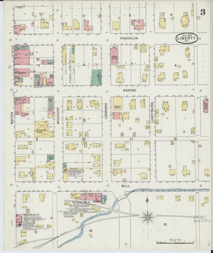 Sanborn Fire Insurance Map from Liberty, Clay County, Missouri (1894), Sheet #0003 - Complete Map Set gallery image, historic Sanborn map, vintage wall art, Missouri Missouri