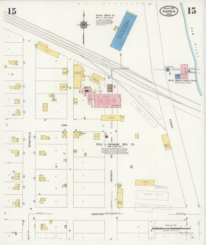 Sanborn Fire Insurance Map from Anoka, Anoka County, Minnesota (1925), Sheet #0015 - Complete Map Set gallery image, historic Sanborn map, vintage wall art, Minnesota Minnesota