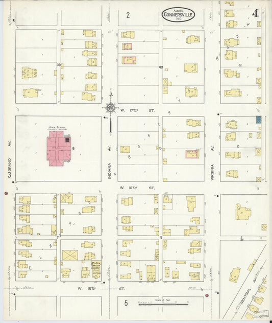 Sanborn Fire Insurance Map from Connersville, Fayette County, Indiana (1913), Sheet #0004 - Historic Sanborn Fire Insurance Map Print, vintage old map wall art, antique decor, genealogy gift, Indiana Indiana map