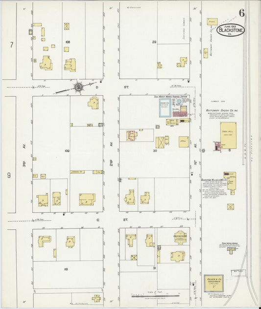 Sanborn Fire Insurance Map from Blackstone, Nottoway County, Virginia (1919), Sheet #0006 - Historic Sanborn Fire Insurance Map Print, vintage old map wall art, antique decor, genealogy gift, Virginia Virginia map