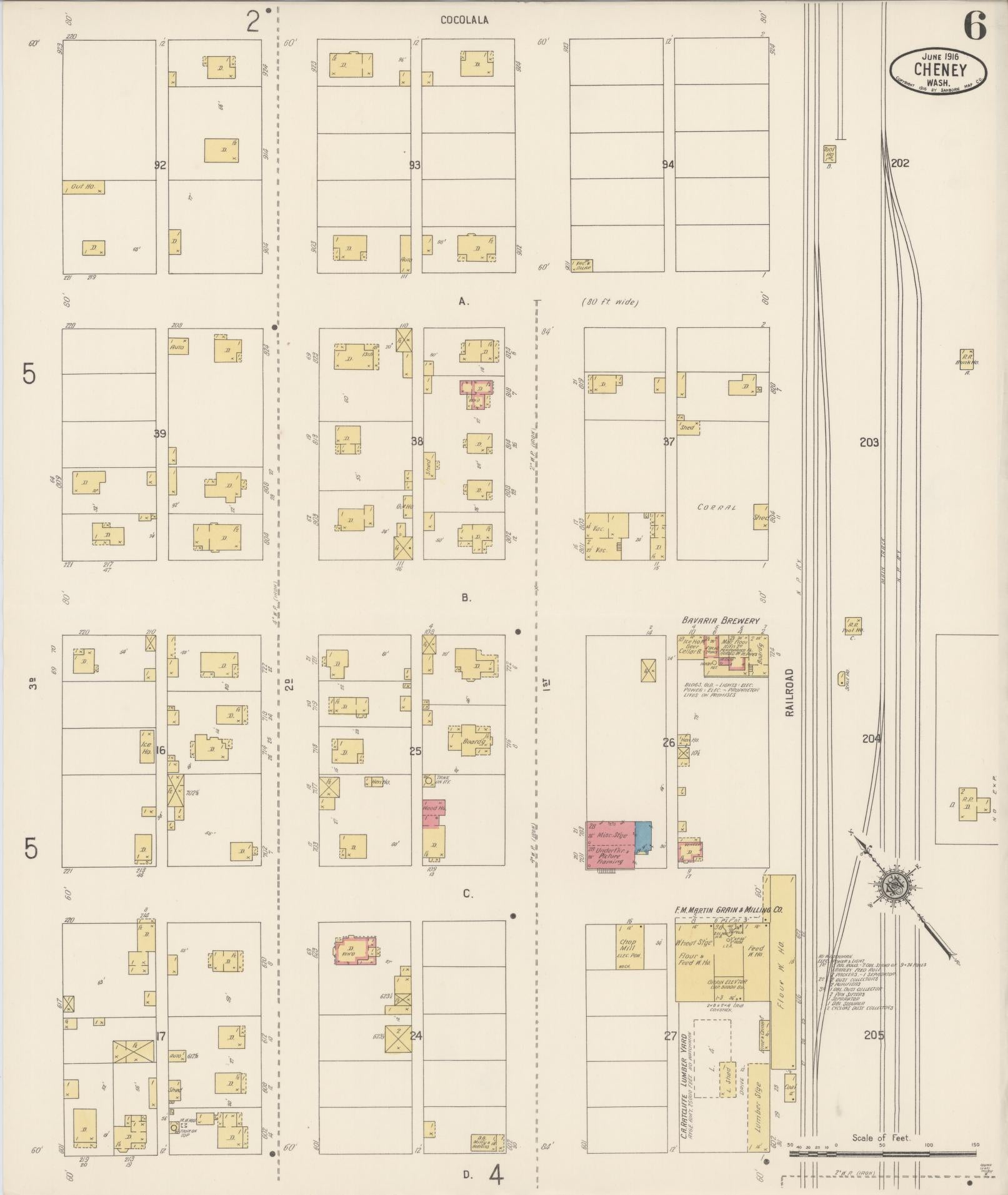 Sanborn Fire Insurance Map from Cheney, Spokane County, Washington (1916), Sheet #0006 - Complete Map Set gallery image, historic Sanborn map, vintage wall art, Washington Washington