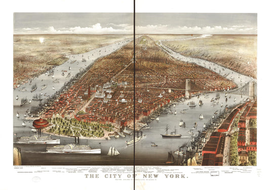The city of New York. (1876) – Historic Bird’s-Eye View Panorama Print