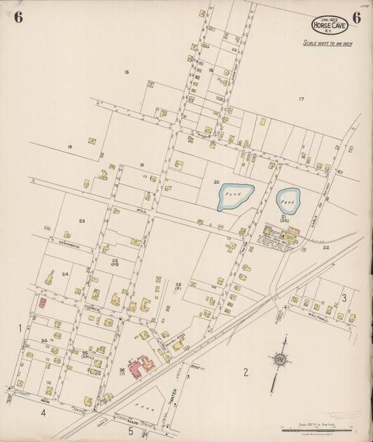 Sanborn Fire Insurance Map from Horse Cave, Hart County, Kentucky (1923), Sheet #0006 - Historic Sanborn Fire Insurance Map Print, vintage old map wall art, antique decor, genealogy gift, Kentucky Kentucky map