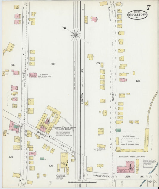 Sanborn Fire Insurance Map from Middletown, Orange County, New York (1892), Sheet #0007 - Historic Sanborn Fire Insurance Map Print, vintage old map wall art, antique decor, genealogy gift, New York New York map