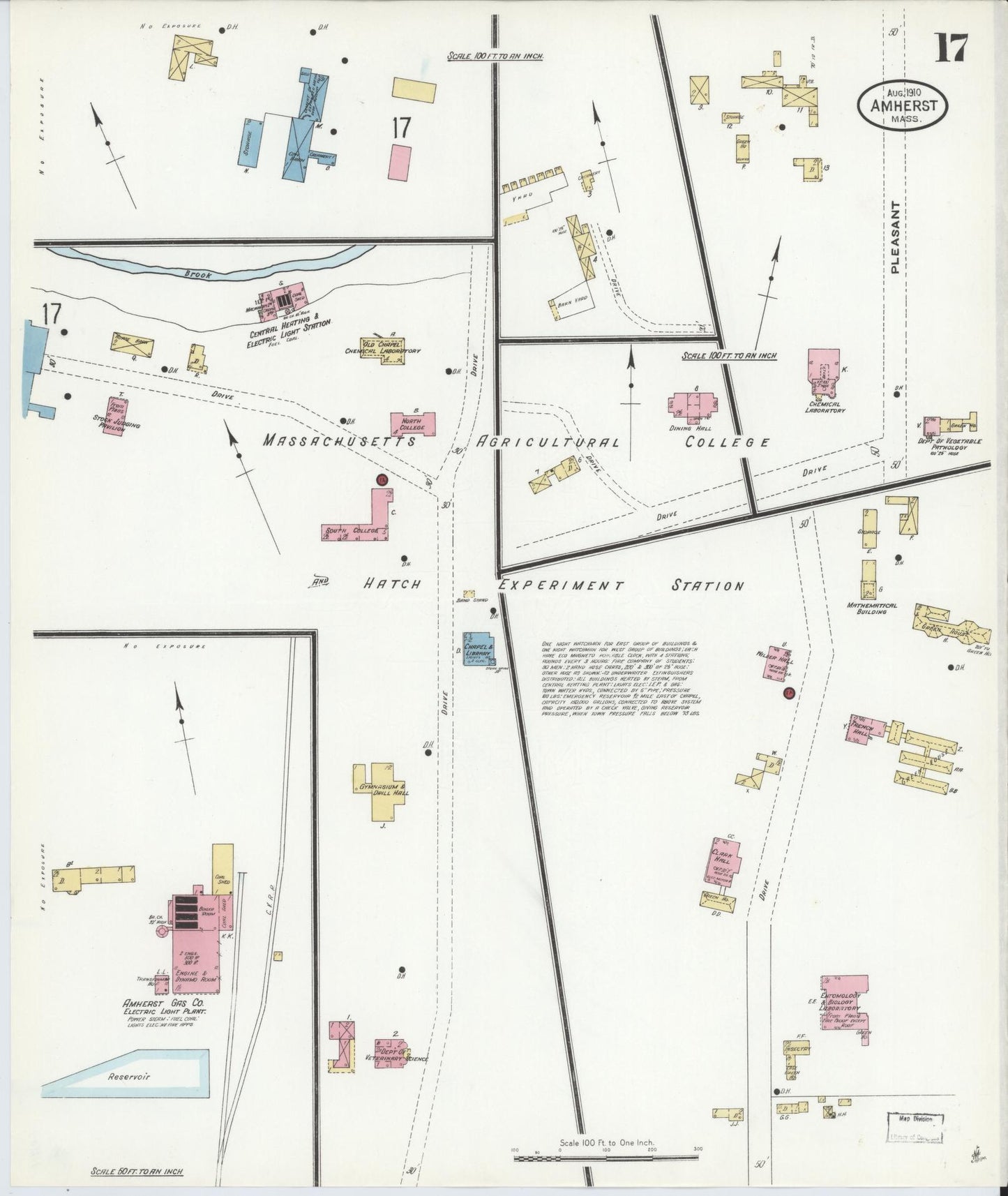 Sanborn Fire Insurance Map from Amherst, Hampshire County, Massachusetts (1910), Sheet #0017 - Complete Map Set gallery image, historic Sanborn map, vintage wall art, Massachusetts Massachusetts