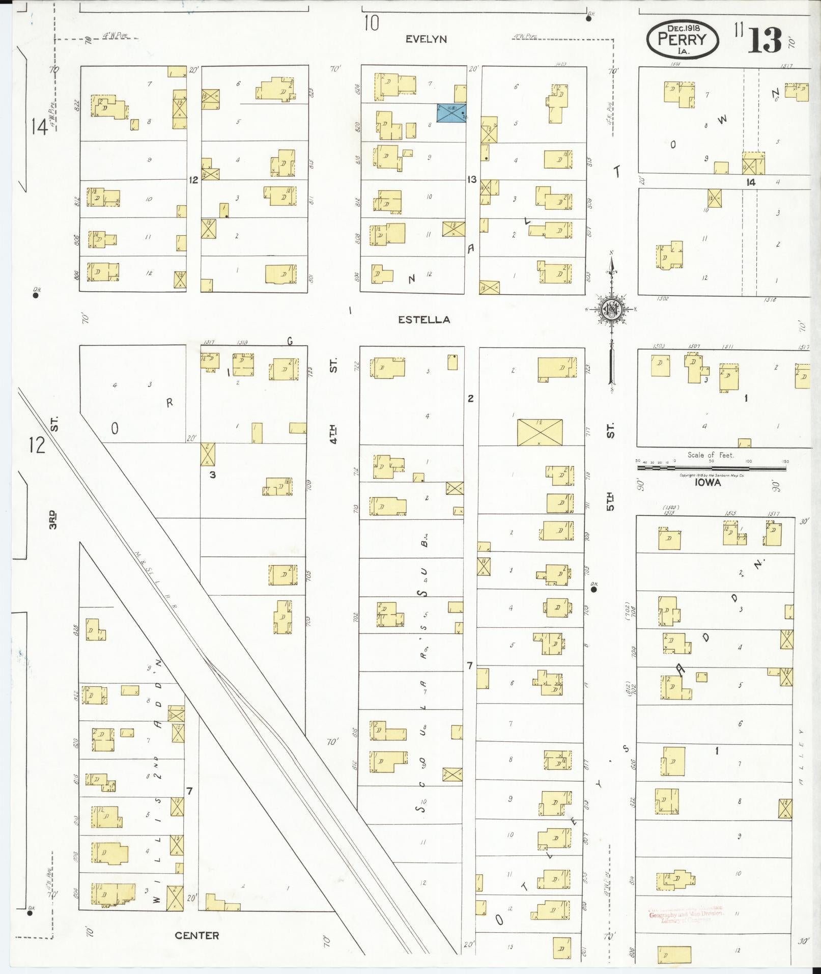 Sanborn Fire Insurance Map from Perry, Dallas County, Iowa (1918), Sheet #0013 - Historic Sanborn Fire Insurance Map Print, vintage old map wall art