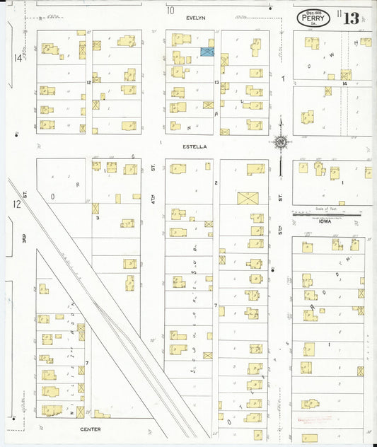 Sanborn Fire Insurance Map from Perry, Dallas County, Iowa (1918), Sheet #0013 - Historic Sanborn Fire Insurance Map Print, vintage old map wall art