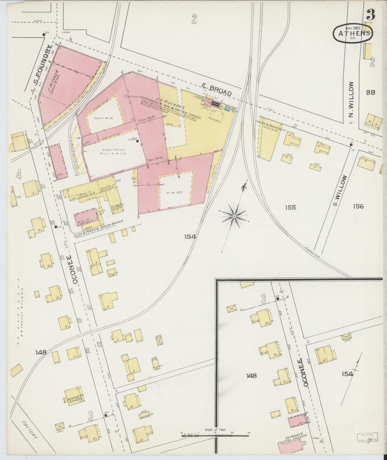 Sanborn Fire Insurance Map from Athens, Clarke County, Georgia (1893), Sheet #0003 - Complete Map Set gallery image, historic Sanborn map, vintage wall art, Georgia Georgia