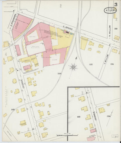 Sanborn Fire Insurance Map from Athens, Clarke County, Georgia (1893), Sheet #0003 - Complete Map Set gallery image, historic Sanborn map, vintage wall art, Georgia Georgia