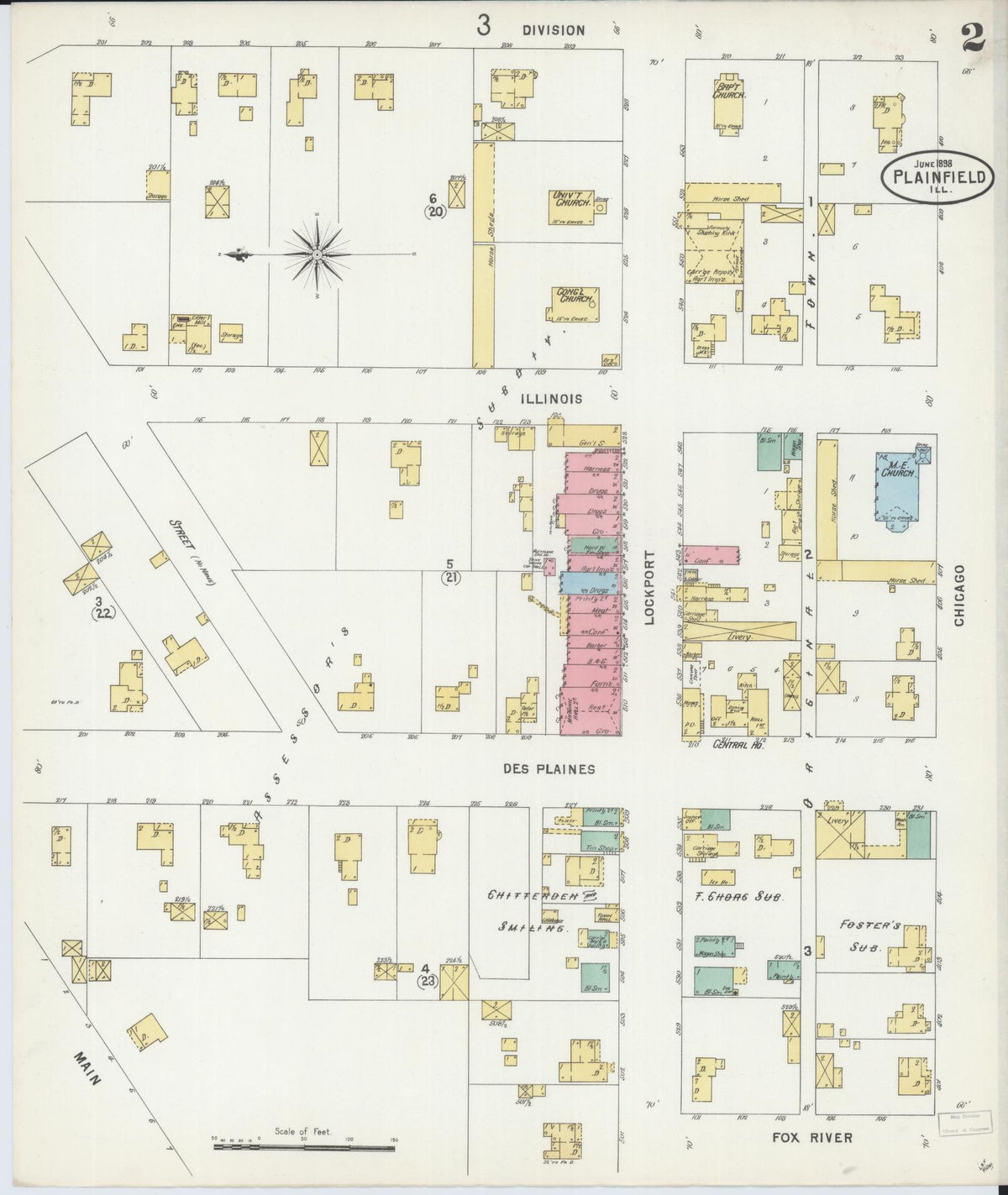 Sanborn Fire Insurance Map from Plainfield, Will County, Illinois (1898), Sheet #0002 - Complete Map Set gallery image, historic Sanborn map, vintage wall art, Illinois Illinois