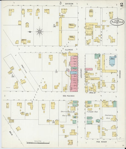 Sanborn Fire Insurance Map from Plainfield, Will County, Illinois (1898), Sheet #0002 - Complete Map Set gallery image, historic Sanborn map, vintage wall art, Illinois Illinois