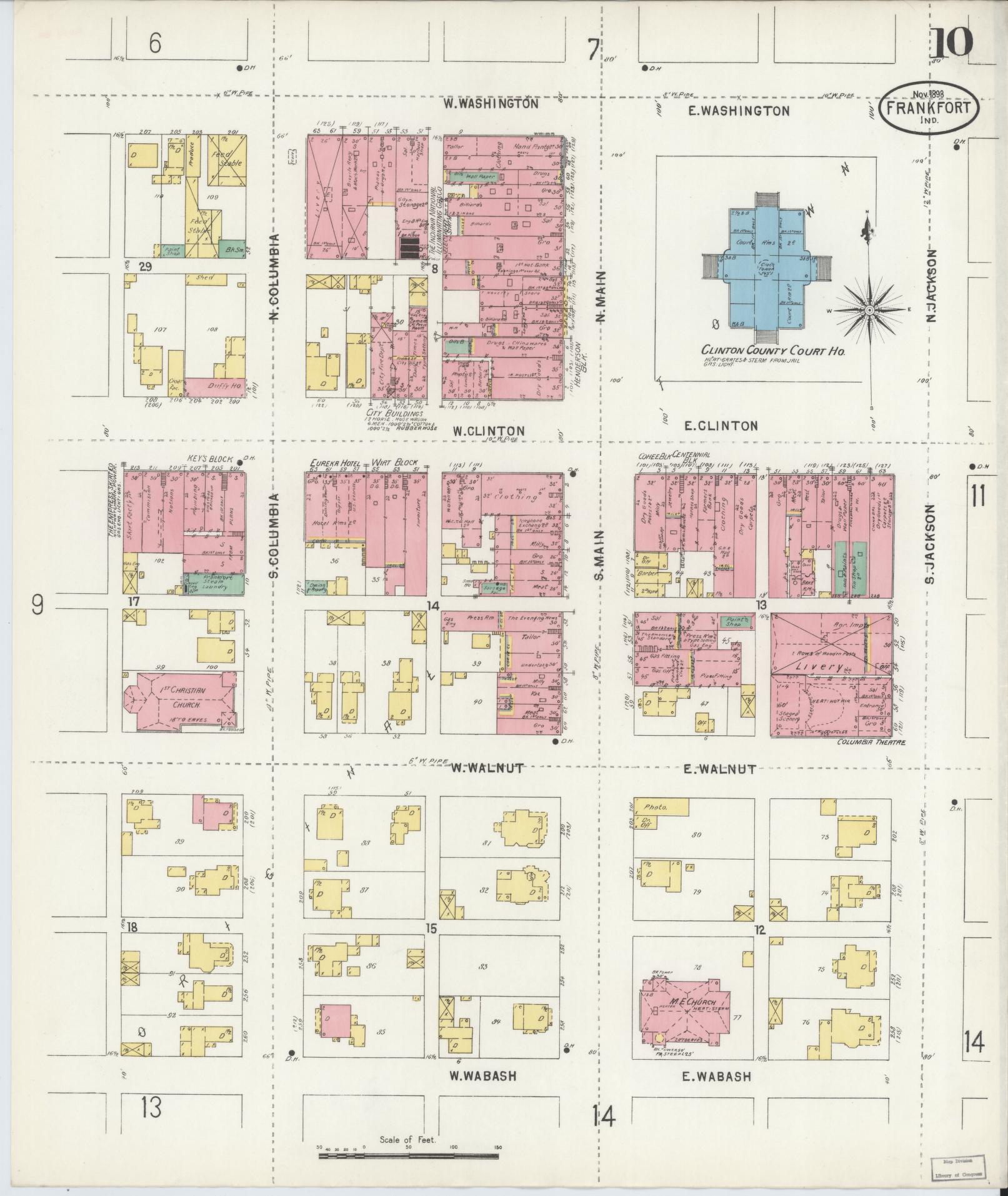Sanborn Fire Insurance Map from Frankfort, Clinton County, Indiana (1898), Sheet #0010 - Complete Map Set gallery image, historic Sanborn map, vintage wall art, Indiana Indiana