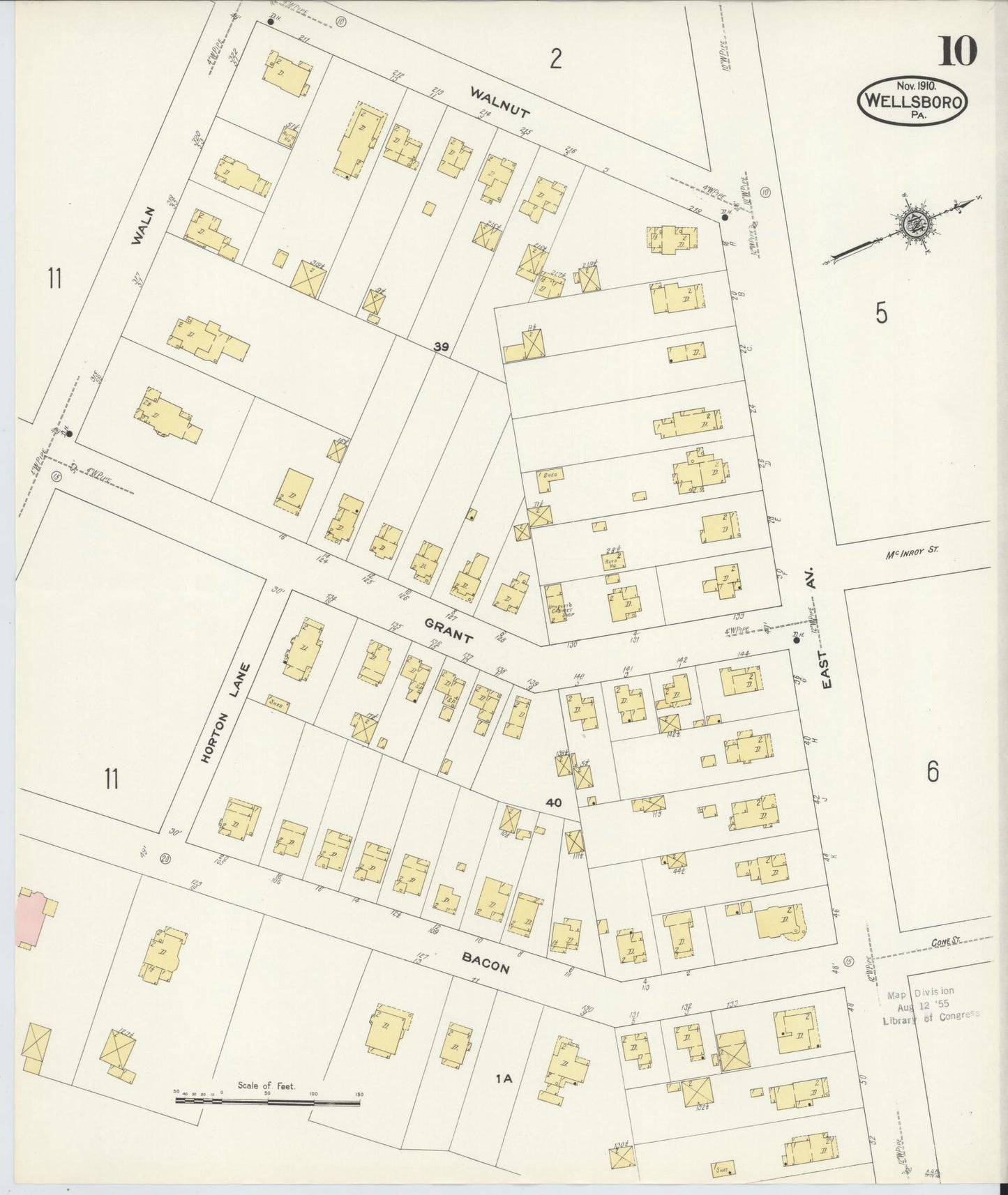 Sanborn Fire Insurance Map from Wellsboro, Tioga County, Pennsylvania (1910), Sheet #0010 - Complete Map Set gallery image, historic Sanborn map, vintage wall art, Pennsylvania Pennsylvania