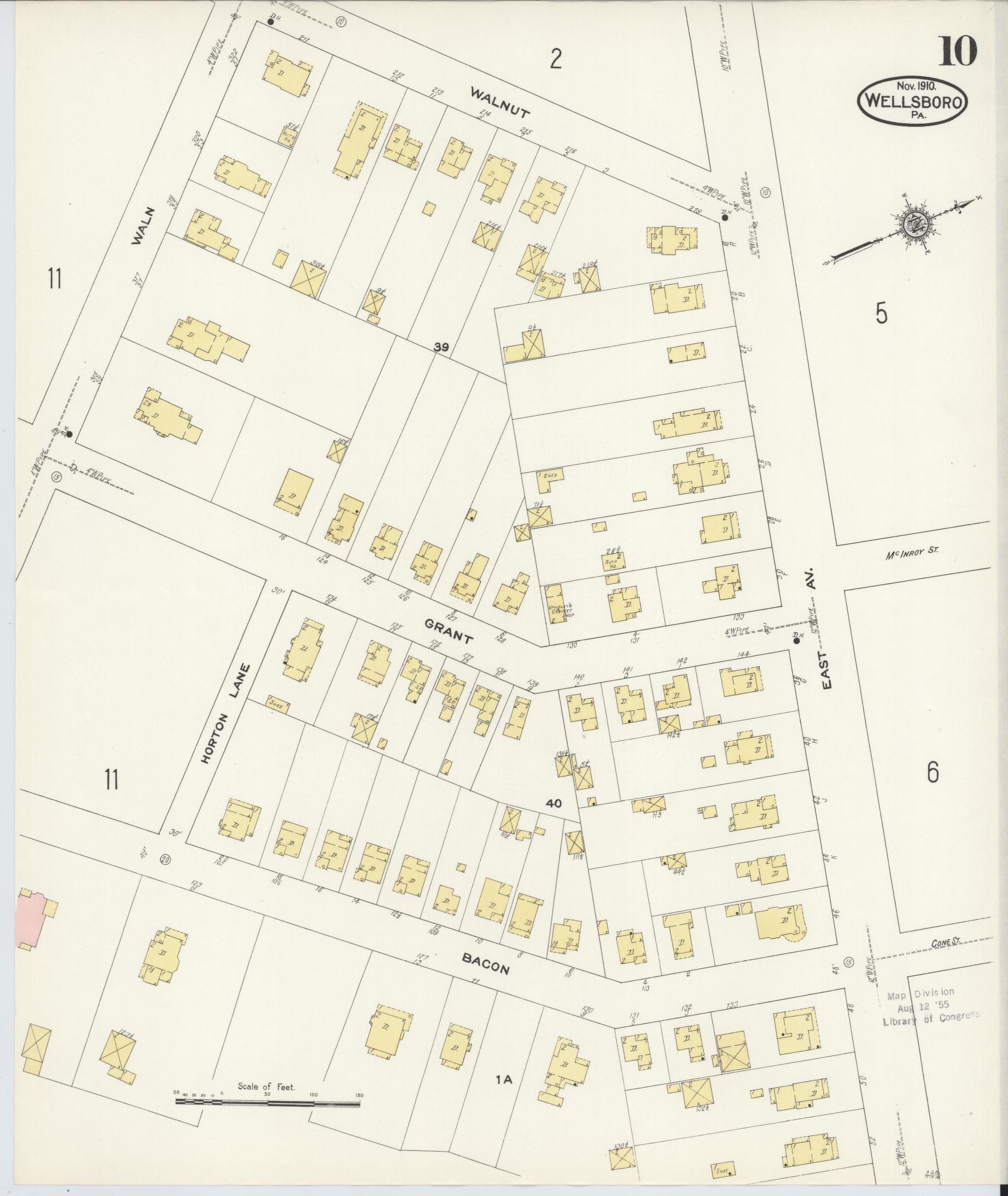 Sanborn Fire Insurance Map from Wellsboro, Tioga County, Pennsylvania (1910), Sheet #0010 - Complete Map Set gallery image, historic Sanborn map, vintage wall art, Pennsylvania Pennsylvania