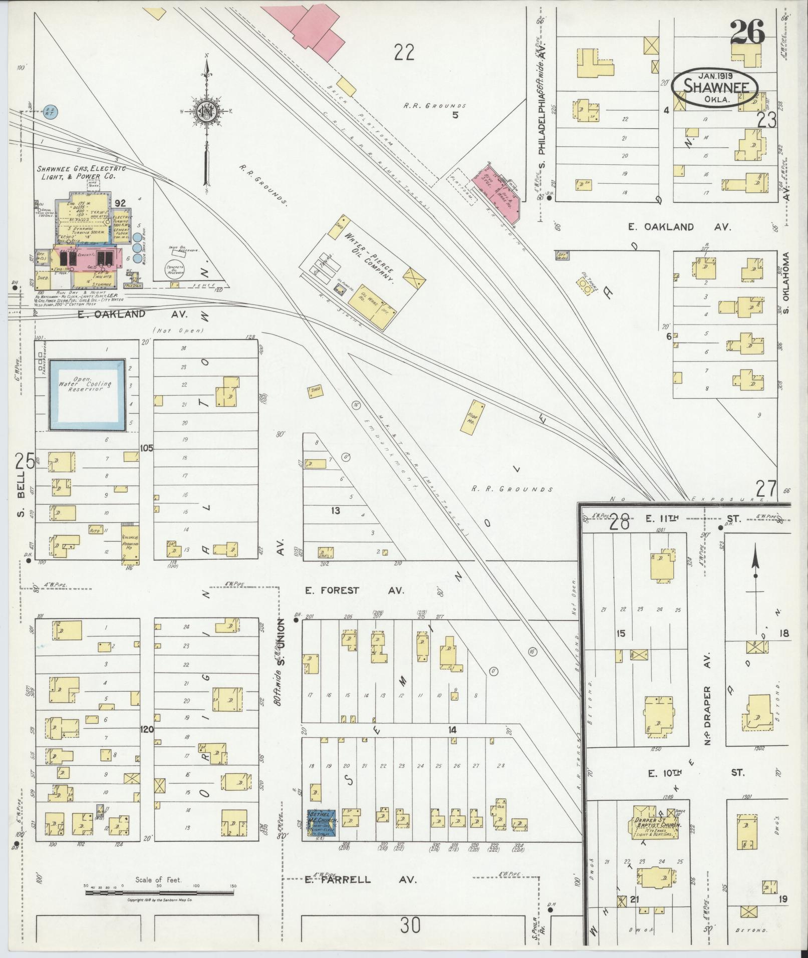 Sanborn Fire Insurance Map from Shawnee, Pottawatomie County, Oklahoma (1919), Sheet #0026 - Complete Map Set gallery image, historic Sanborn map, vintage wall art, Oklahoma Oklahoma
