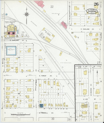 Sanborn Fire Insurance Map from Shawnee, Pottawatomie County, Oklahoma (1919), Sheet #0026 - Complete Map Set gallery image, historic Sanborn map, vintage wall art, Oklahoma Oklahoma
