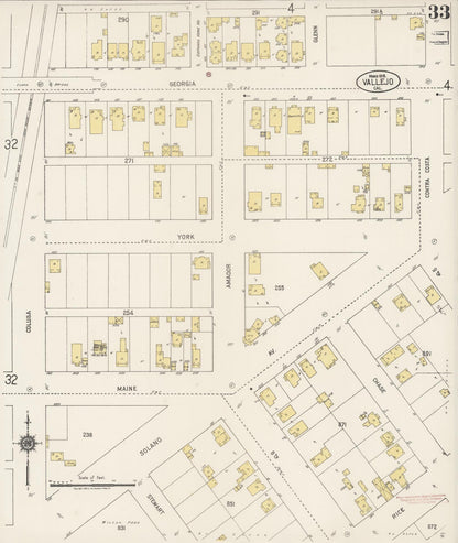 Sanborn Fire Insurance Map from Vallejo, Solano County, California (1919), Sheet #0033 - Complete Map Set gallery image, historic Sanborn map, vintage wall art, California California