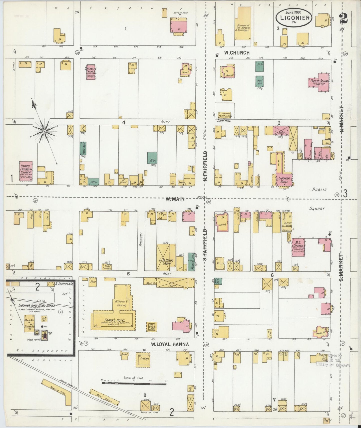 Sanborn Fire Insurance Map from Ligonier, Westmoreland County, Pennsylvania (1900), Sheet #0002 - Historic Sanborn Fire Insurance Map Print, vintage old map wall art, antique decor, genealogy gift, Pennsylvania Pennsylvania map
