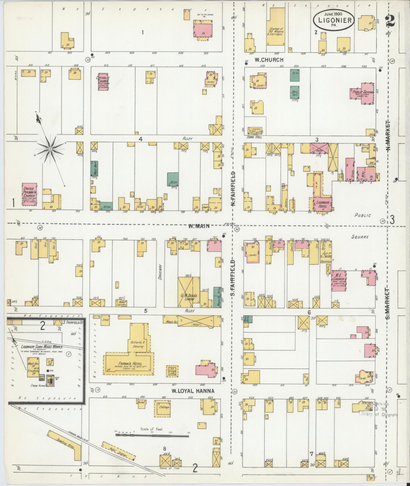 Sanborn Fire Insurance Map from Ligonier, Westmoreland County, Pennsylvania (1900), Sheet #0002 - Historic Sanborn Fire Insurance Map Print, vintage old map wall art, antique decor, genealogy gift, Pennsylvania Pennsylvania map