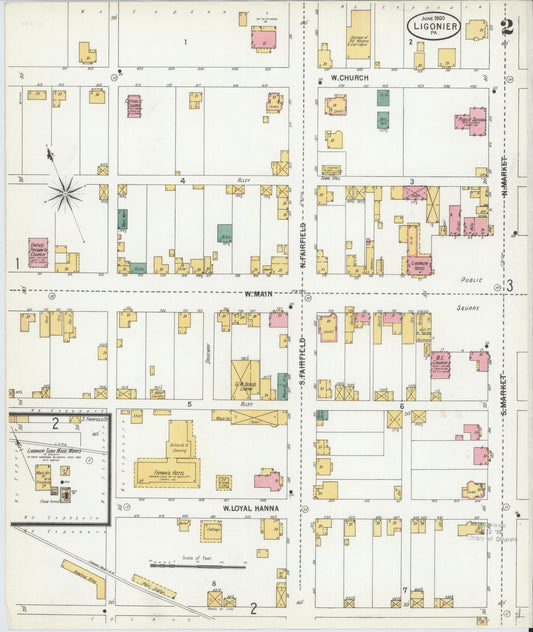Sanborn Fire Insurance Map from Ligonier, Westmoreland County, Pennsylvania (1900), Sheet #0002 - Historic Sanborn Fire Insurance Map Print, vintage old map wall art, antique decor, genealogy gift, Pennsylvania Pennsylvania map