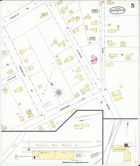 Sanborn Fire Insurance Map from Manchester, Bennington County, Vermont (1904), Sheet #0005 - Historic Sanborn Fire Insurance Map Print, vintage old map wall art, antique decor, genealogy gift, Vermont Vermont map