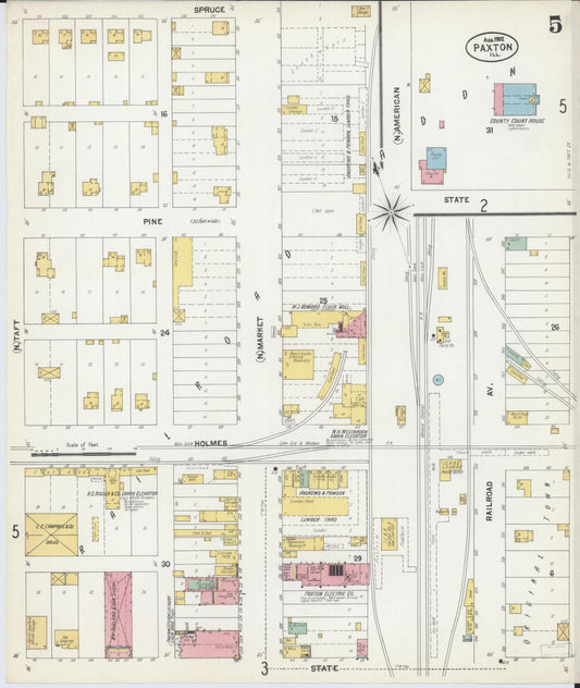 Sanborn Fire Insurance Map from Paxton, Ford County, Illinois (1902), Sheet #0005 - Historic Sanborn Fire Insurance Map Print, vintage old map wall art, antique decor, genealogy gift, Illinois Illinois map