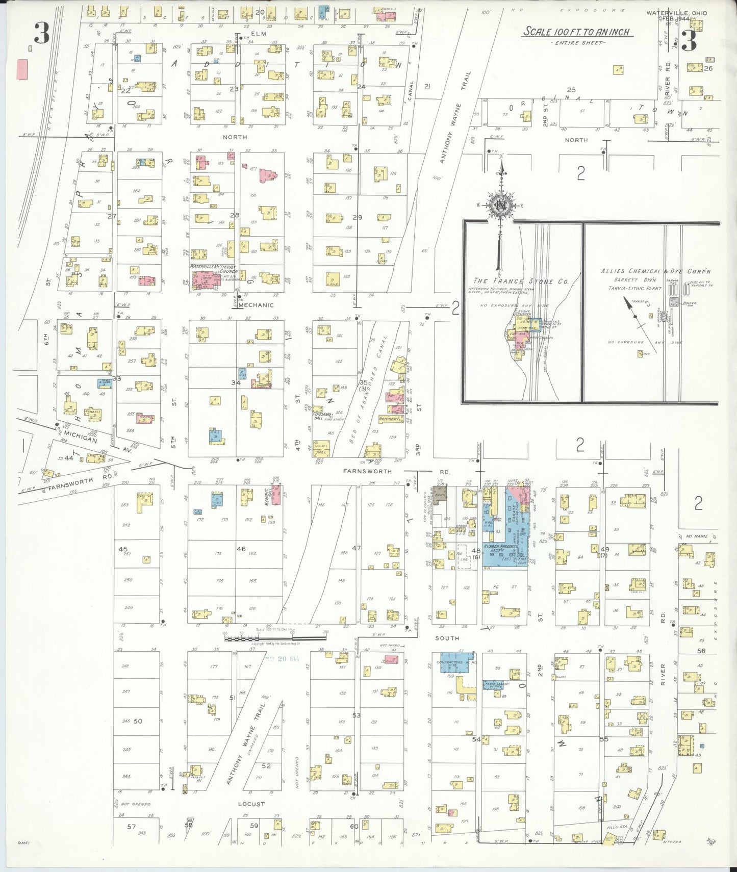 Sanborn Fire Insurance Map from Waterville, Lucas County, Ohio (1944), Sheet #0003 - Complete Map Set gallery image, historic Sanborn map, vintage wall art, Ohio Ohio